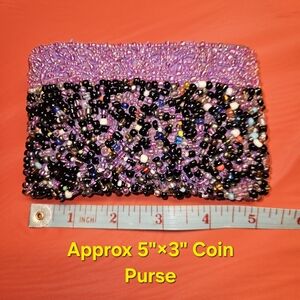 Seed Beaded Multi Colored Coin Bag Vintage Approx 5"×3" No Strap E.U.C.